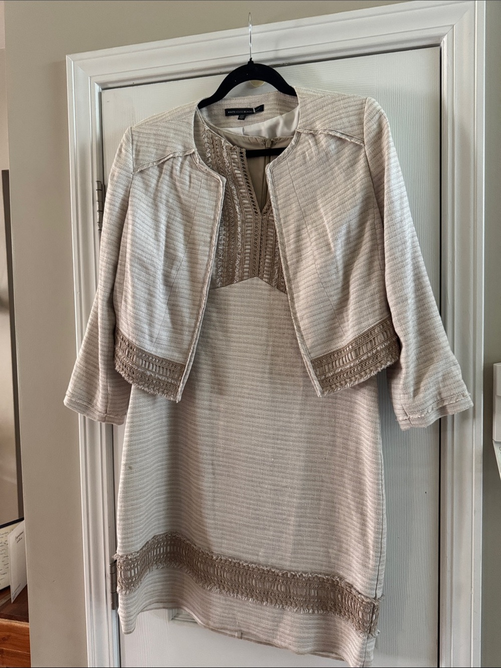 White House Black Market Beige Dress with slightly cropped jacket